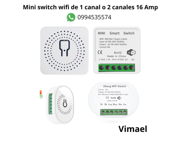 Mini switch wifi de 1 canal o 2 canales 16 Amp